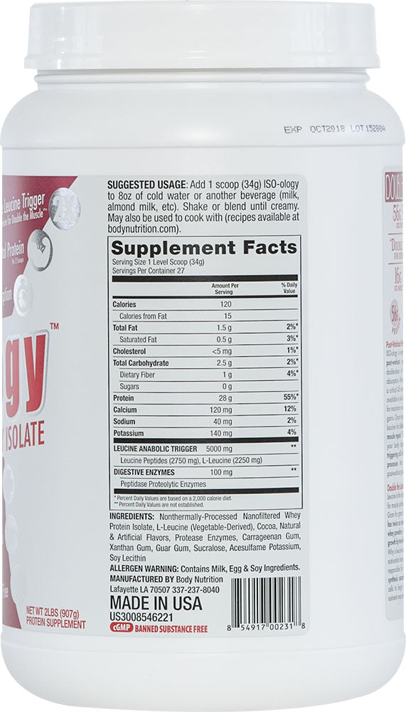 ISO-ology: 100% Leucine-Enhanced Whey Isolate - Dark Chocolate- 2lb (27 Servings)