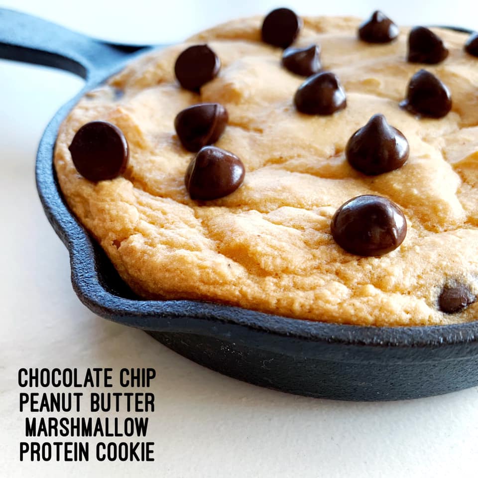chocolate chip peanut butter marshmallow protein cookie skillet recipe
