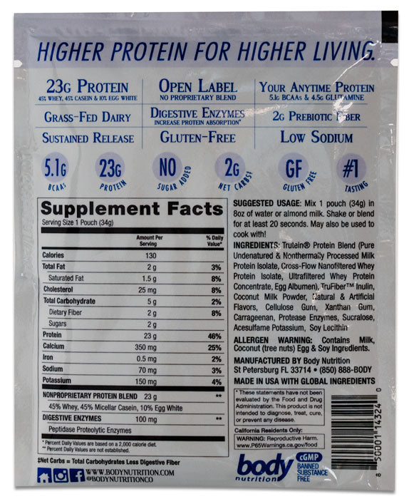 Trutein Protein: 45% Whey, 45% Casein & 10% Egg White