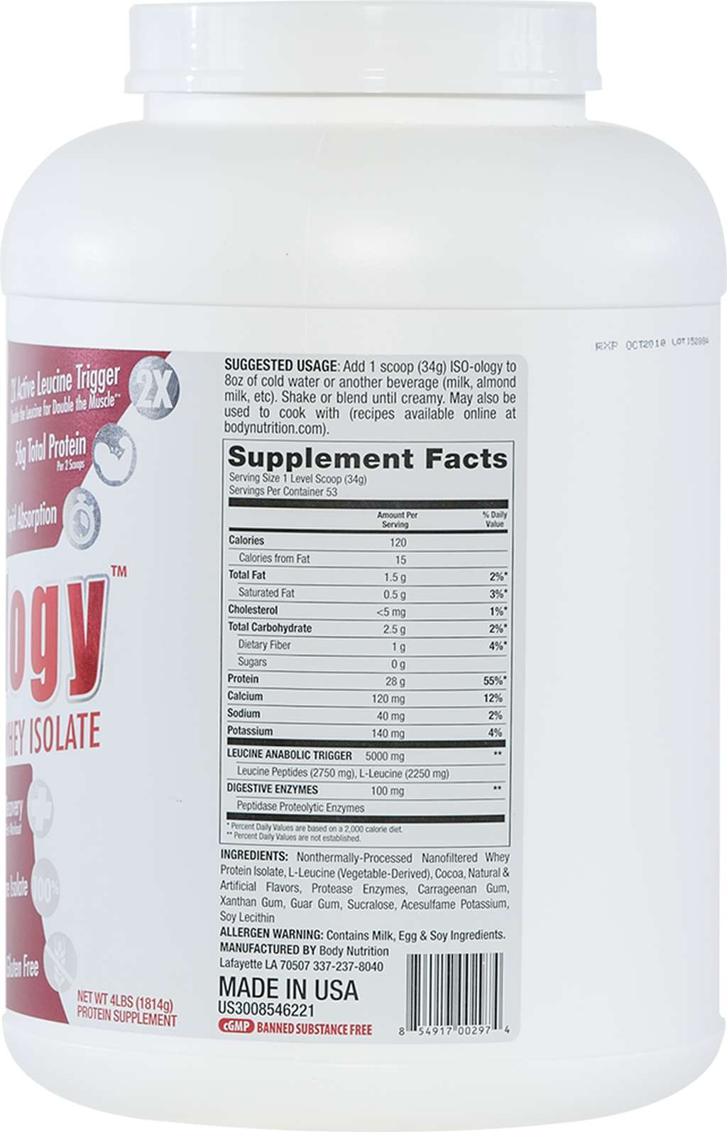 ISO-ology: 100% Leucine-Enhanced Whey Isolate - Chocolate - 4lb (53 Servings)