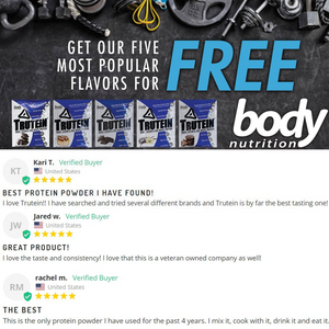 5 samples of protein powder with 5 star reviews