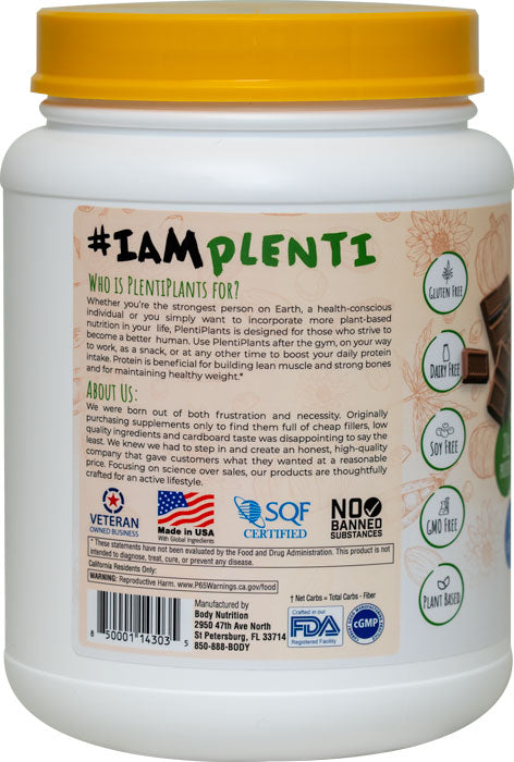 PlentiPlants vegan protein creamy chocolate 2lb container