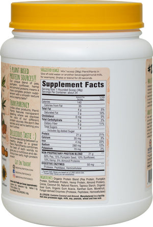 PlentiPlants vegan protein creamy chocolate 2lb container supplement facts