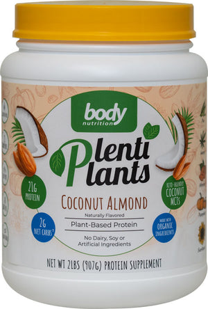 PlentiPlants vegan protein coconut almond 2lb container