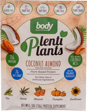 PlentiPlants vegan protein coconut almond sample packet