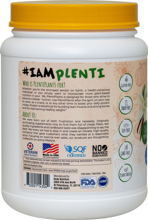 PlentiPlants vegan protein vanilla bean 2lb container