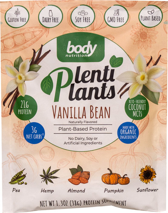 PlentiPlants vegan protein vanilla bean sample packet