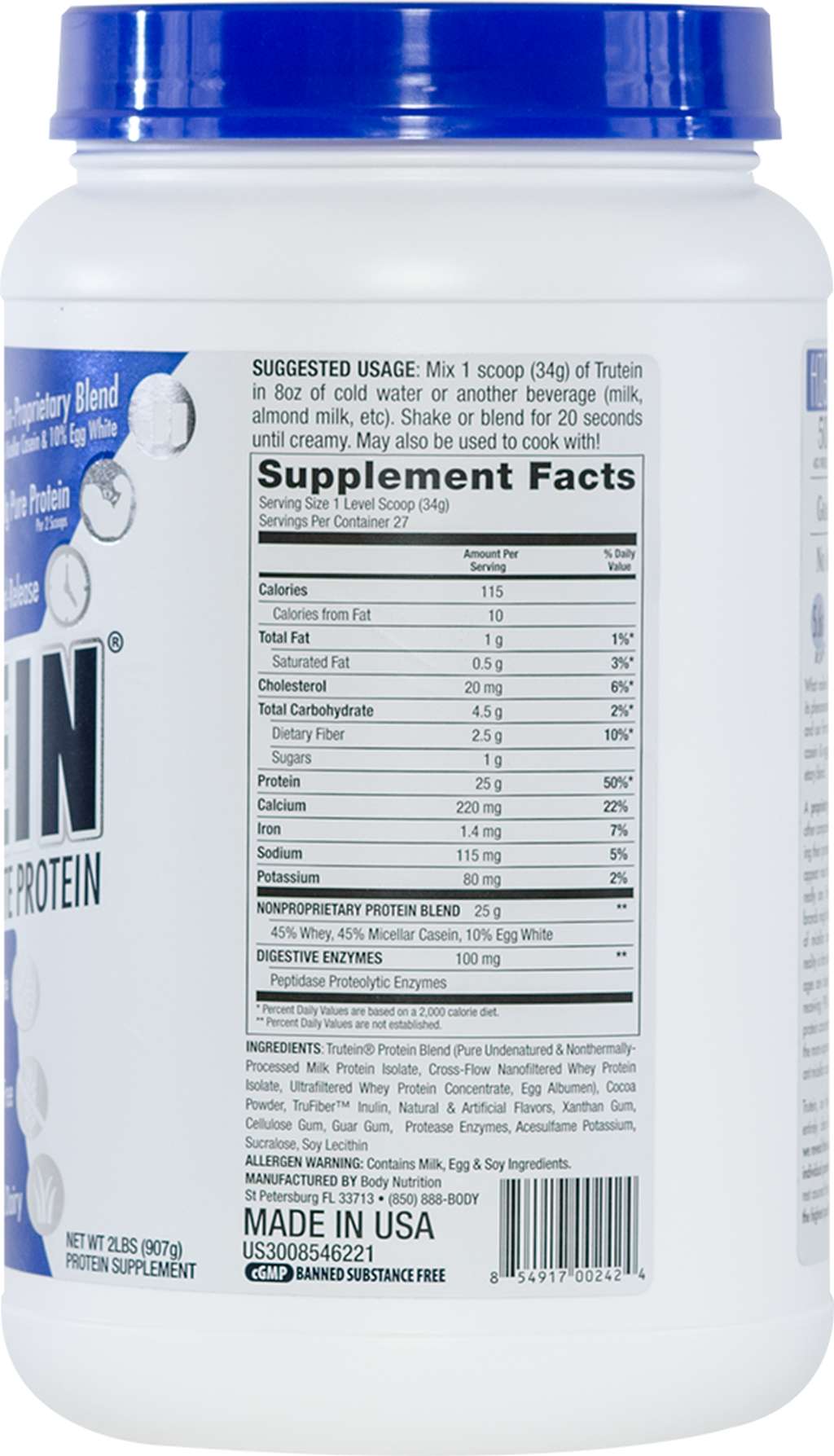 Trutein Protein: 45% Whey, 45% Casein & 10% Egg White