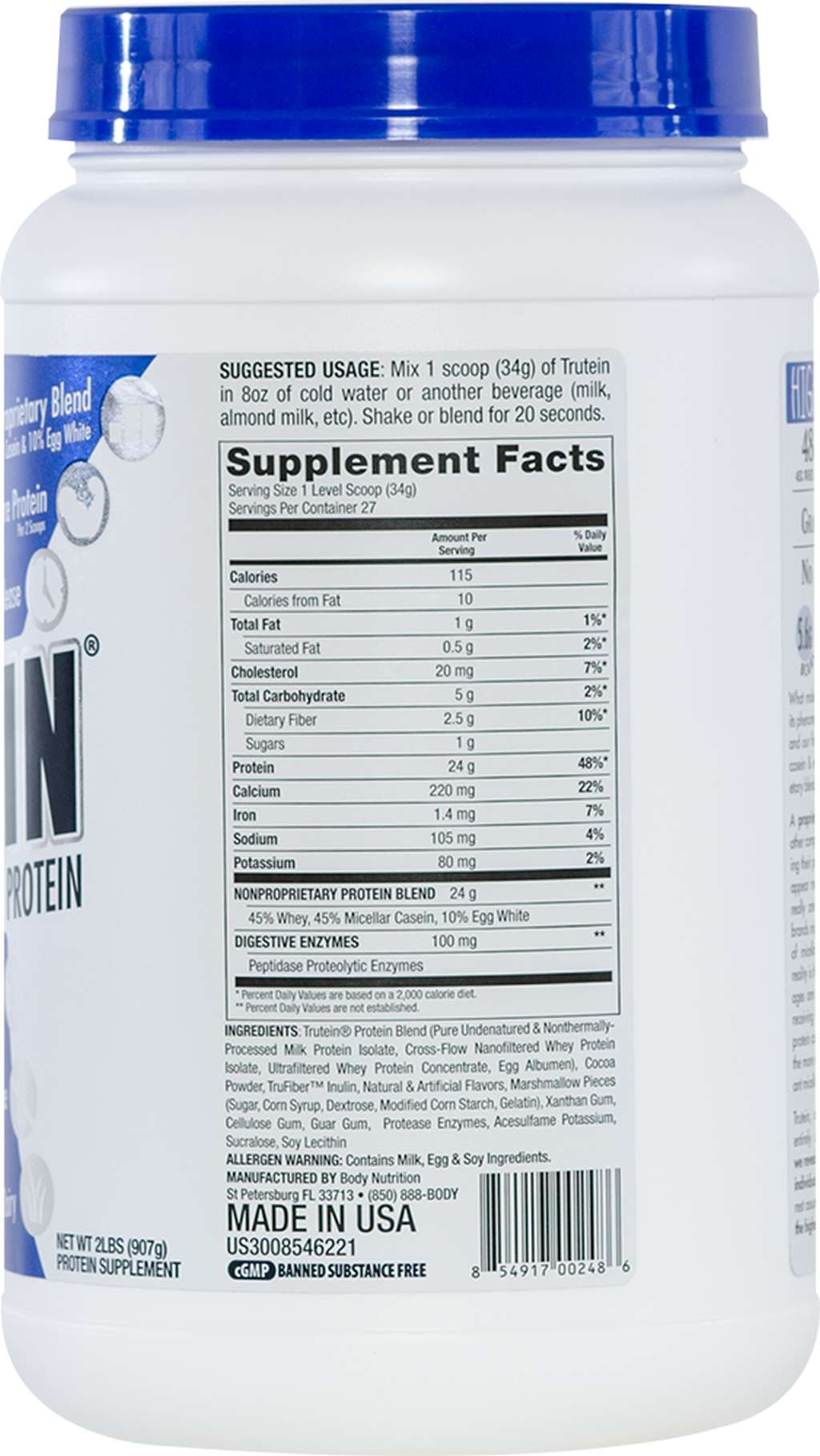 Trutein Protein: 45% Whey, 45% Casein & 10% Egg White