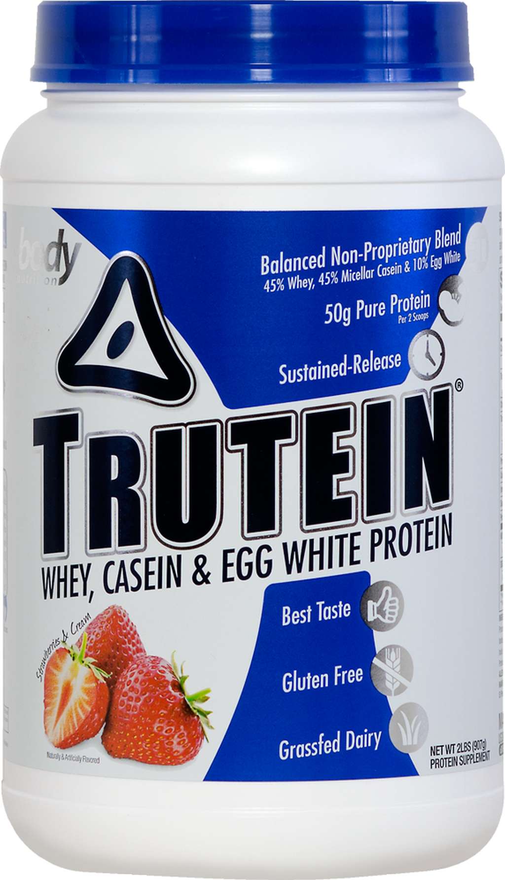 Trutein Protein: 45% Whey, 45% Casein & 10% Egg White - Strawberries & Cream - 2lb (27 Servings)
