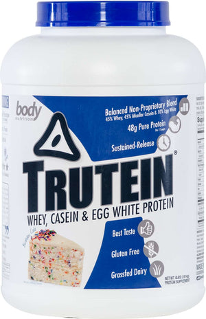 Trutein Protein: 45% Whey, 45% Casein & 10% Egg White - Birthday Cake - 4lb (53 Servings)