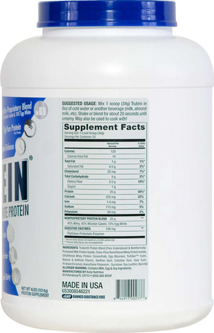 Trutein Protein: 45% Whey, 45% Casein & 10% Egg White - Strawberries & Cream - 4lb (53 Servings)