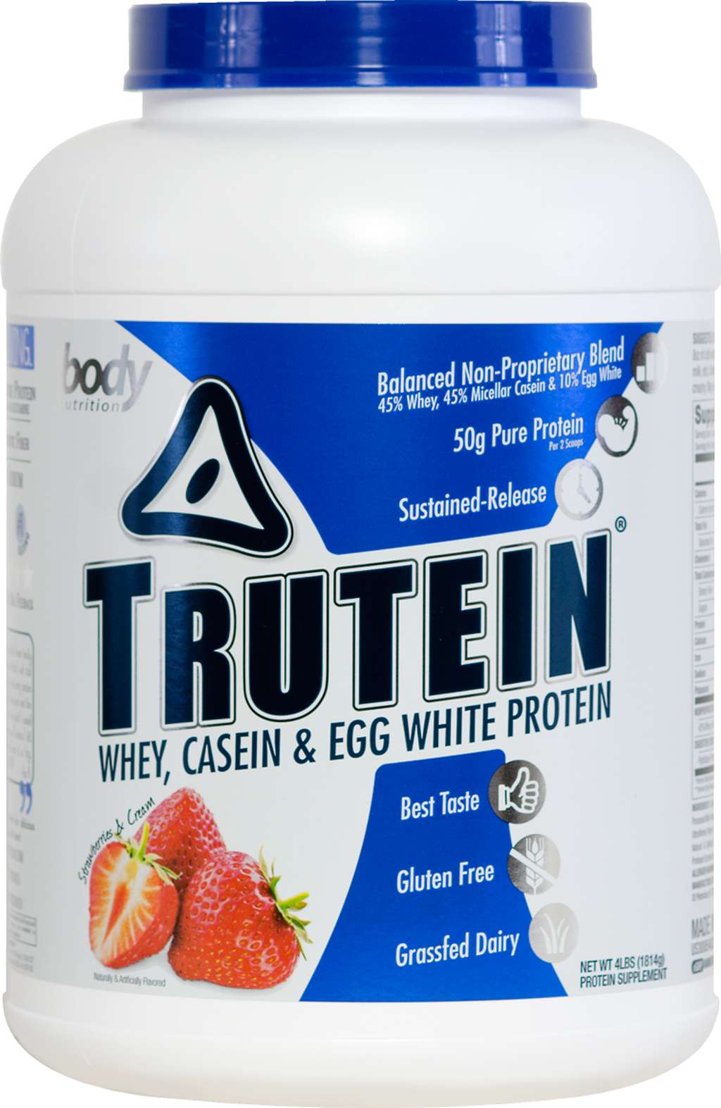 Trutein Protein: 45% Whey, 45% Casein & 10% Egg White - Strawberries & Cream - 4lb (53 Servings)