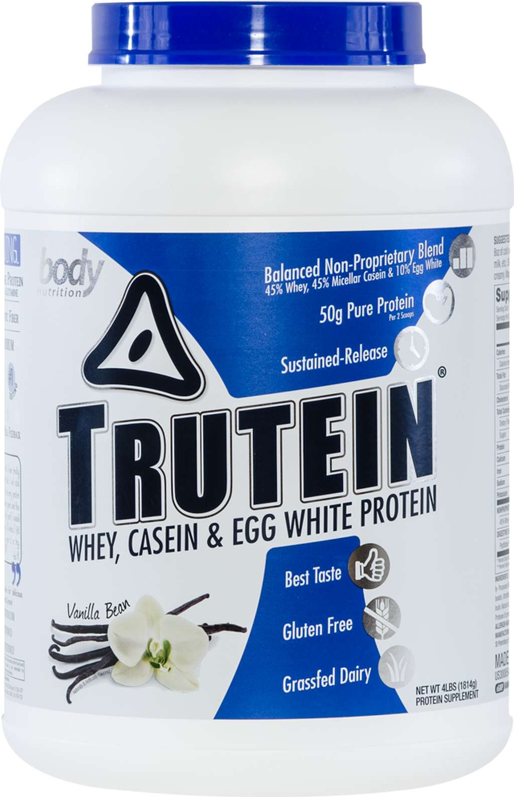 Trutein Protein: 45% Whey, 45% Casein &amp; 10% Egg White - Vanilla Bean - 4lb (53 Servings)