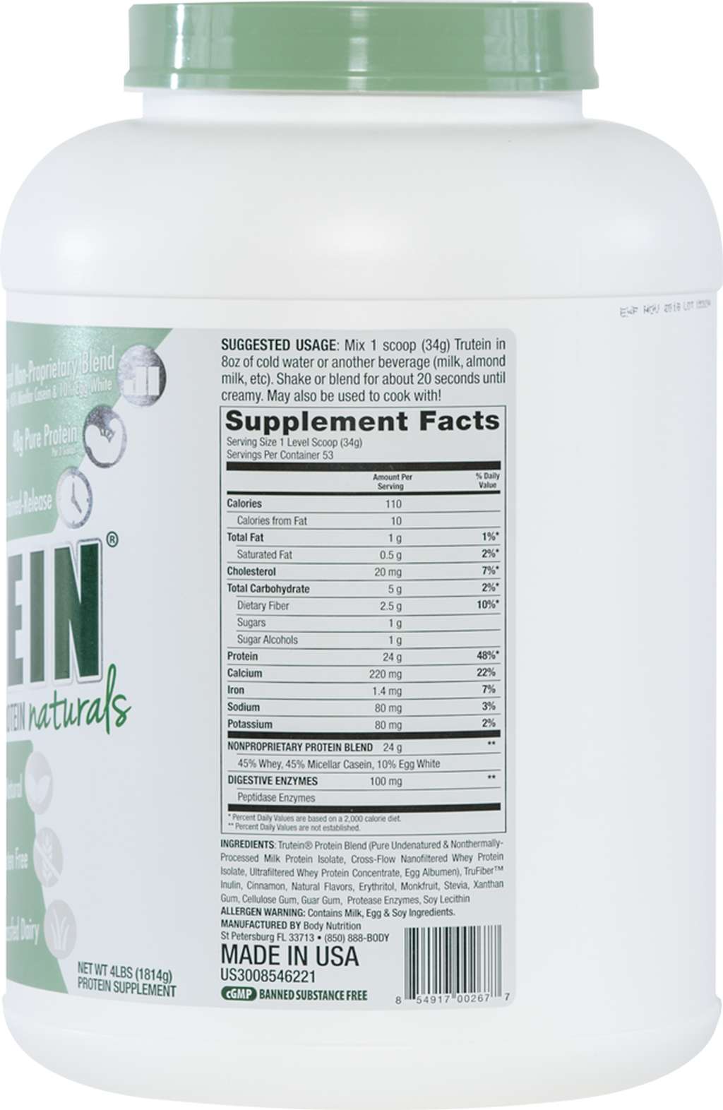 Trutein NATURALS: The Original Trutein Made All-Natural! - CinnaBun - 4lb (53 Servings)