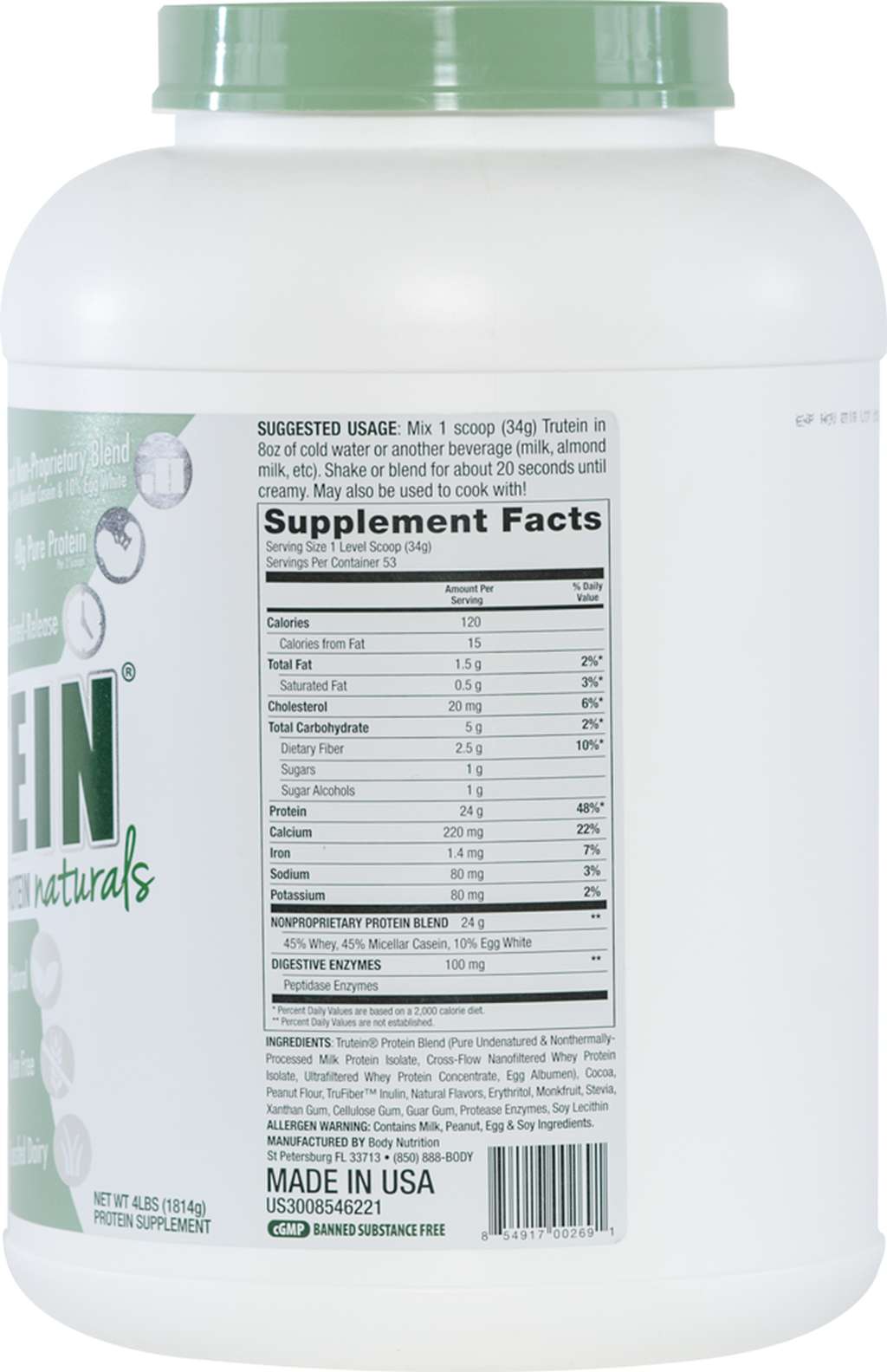 Trutein NATURALS: The Original Trutein Made All-Natural! - Chocolate-Peanut Butter Cup - 4lb (53 Servings)