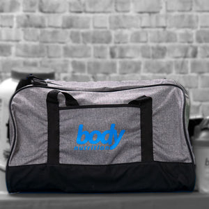 gym bag duffel gray sports body nutrition logo