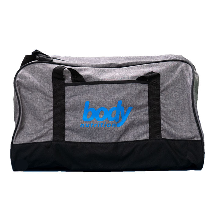 gym bag duffel gray sports body nutrition logo