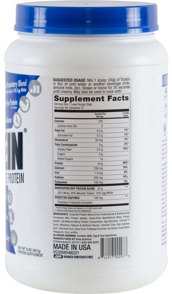 Trutein Protein: 45% Whey, 45% Casein & 10% Egg White