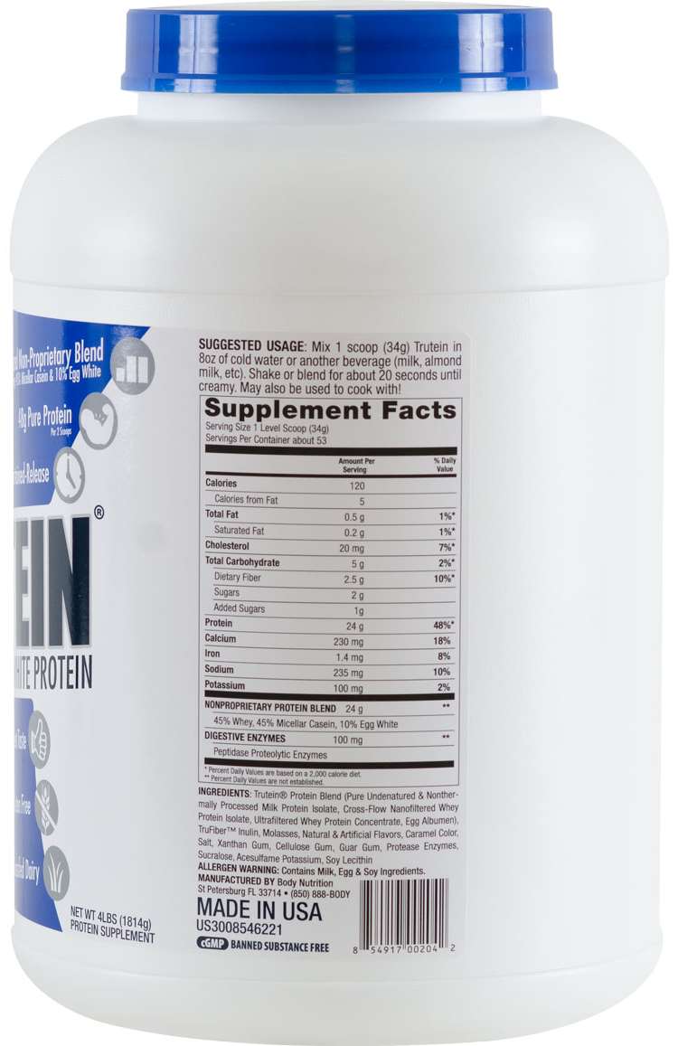 Trutein Protein: 45% Whey, 45% Casein & 10% Egg White