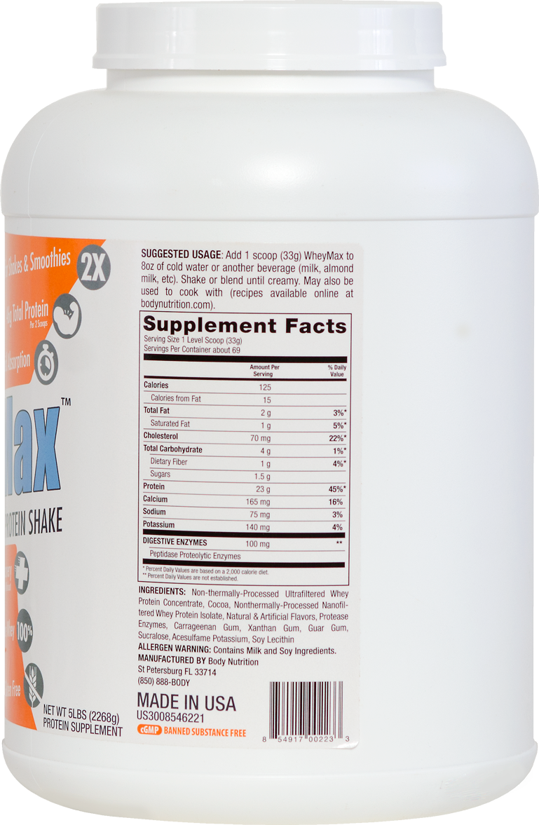 WheyMax: Functional Instant Whey Protein Shake - Chocolate - 5lb (69 Servings)