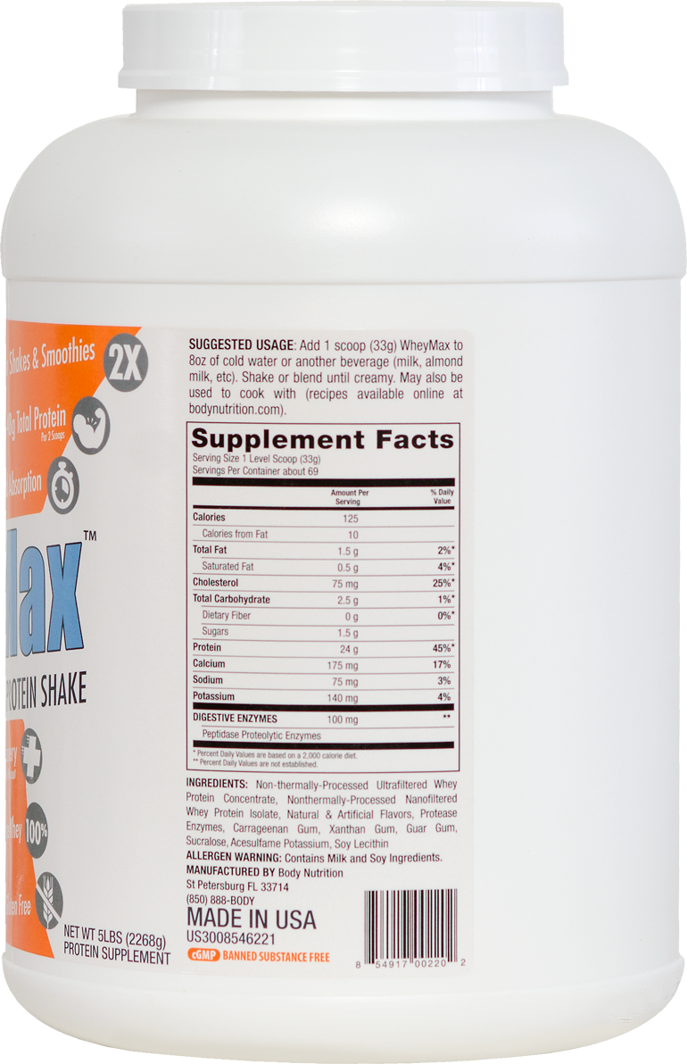 WheyMax: Functional Instant Whey Protein Shake - Vanilla - 5lb (69 Servings)